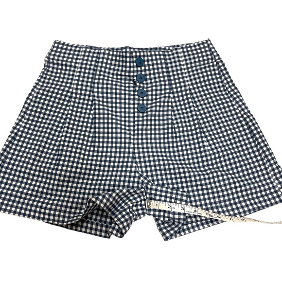 SOLD 🔴 Shinestar high waisted shorts size L W29 gingham vichy print blue white - Picture 11 of 13
